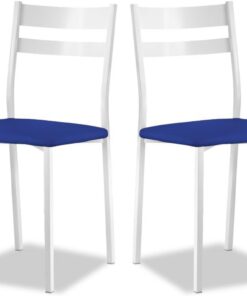Astimesa - Silla de Comedor o Cocina de Metal Blanca - Asiento Polipiel en Color Azul - 2 Unidades - 38 cm (Ancho) x 45 cm (Alto Asiento) x 85 cm (Alto Total) x 40 cm (Fondo)