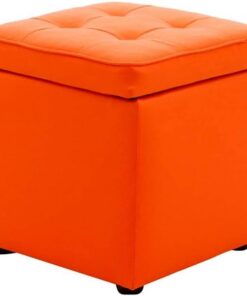 Taburete otomano Banco de Almacenamiento Sofá para niños Taburete Reposapiés Cubo Cuadrado Muebles de Cuero para el hogar Dormitorio, 5 Colores (Color: Naranja, Tamaño: 31X31X35CM)