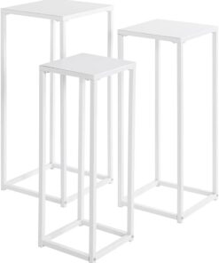 HAKU Juego de 3 pilares de Flores Blanco, Blanco, Metal, Metal - Dim.: AN 22/26/30 x AL 61/66/71 x P 22/26/30 cm, Estilo: Moderno