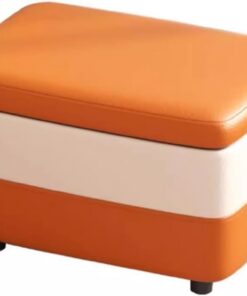 LAJUU Reposapiés Otomano De Almacenamiento Rectangular Resistente, Pequeño Reposapiés De Cuero Sintético, Banco De Almacenamiento con Asiento Acolchado De Esponja Más Gruesa(Naranja)