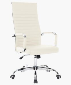 BAKAJI Silla de Oficina de Piel ergonómica con Respaldo Alto y Soporte Lumbar, sillón de Escritorio Giratorio con Altura Ajustable a Gas y Ruedas giratorias a 360°, Base de 64,5 cm cromada (Beige)