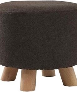 Bancos de Almacenamiento Taburetes de reposapiés Banco de Zapatos Redondo Madera Maciza Gruesa Osman Funda de Lino extraíble Taburete de Descanso Taburete de sofá Marrón (29cmx25cm