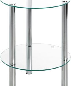 HAKU Mesa Auxiliar Redonda, de Metal Cromado y Cristal de Seguridad; Mesa de salón con Tablero de Cristal - Dimensiones: Altura 47 cm x Ø 35 cm, Estilo: Moderno