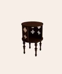 Mesa Auxiliar Redonda Vintage Francesa Mesita Noche Mid Century. | Mesita Noche de Madera con Almacenaje Doble Mesa Auxiliar Compacta Salón.(Black walnut)