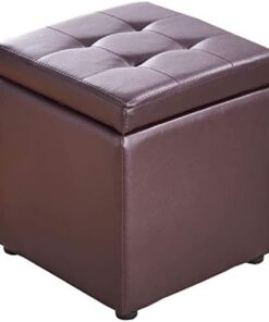 DASHADAO Taburete de pie Cubo de Cuero de imitación Otomano Almacenamiento Puf Asiento de Banco, Caja de Juguetes con bisagra Organizador Superior Caja Puf Cofre (Color: Marrón, Tamaño: 30x