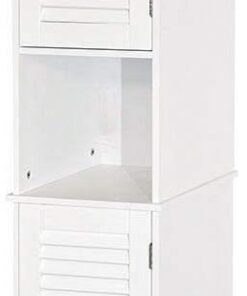 Home Discount Liano - Armario Alto para baño con Puertas de Tipo persiana, para Almacenamiento, se coloca de pie sobre el Suelo, Color Blanco