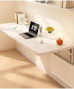 Genérico Tocador con Espejo abatible y Taburete con Ruedas, Luces LED integradas, Escritorio Plegable de Pared, Mesa de Maquillaje de Madera Que Ahorra Espacio, versátil y Flotante para el hogar y la