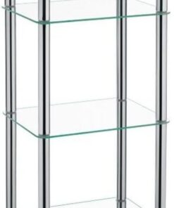 kela Estantería de baño 30 x 40 x 107 cm LARS, estantería de baño de metal de pie, 4 estantes, cristal de seguridad, cromada