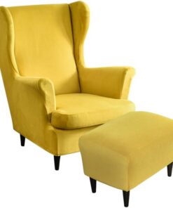 Highdi Terciopelo Funda de Sillón de Orejas Elástica con Funda Otomana, Funda de Sofá Relax 2 Piezas con Funda de Cojín, Fundas Protector de Butaca para Dormitorio, Recepción, Club (Amarillo)