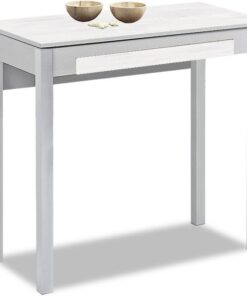 Astimesa - Mesa de Cocina Extensible - Minimalista - Estructura metálica - Superficie en Cristal Color: Boreal. Medidas: 80 cm x 40 cm. Medida Extensible: 80 cm x 60 cm
