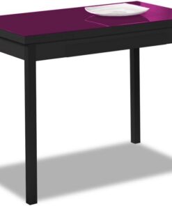 ASTIMESA - Mesa de Cocina Extensible con Alas - Estructura de Aluminio con Tapa Cristal Berengena y alas texturado en Color Aluminio - Mesa Cerrada: 90 x 50 cm. Mesa extendida: 140 x 50 cm.
