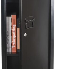 FurnitureR Almacenamiento Carpetas con Cerradura, Armario de Metal, Todo en Hierro, con Puertas Planas, 3 Compartimentos Grandes, para Garaje, Oficina, Color Negro, 38.5 x 38.5 x 137.5cm