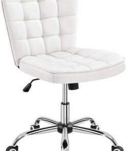 Yaheetech Silla de Oficina sin Reposabrazo con Ruedas Tapizada de PU Blanca | Silla de Oficina sin Reposabrazo, Silla con Ruedas Giratoria, Silla Ergonomica para Estudio, Ahorro de Espacio