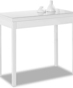 Mesa de Cocina Extensible de Libro sin cajón - 80x40 cm (80x80 cm) - Estructura y Tapa Interior Color Blanca - Tapa Superior Cristal Color Rojo