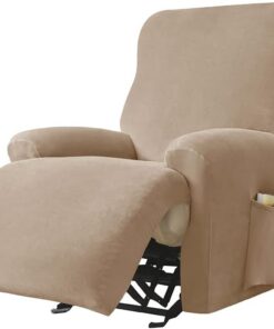 Highdi Funda de Sillón Relax Elástica para Sillón Reclinable, Funda Reclinable Terciopelo 4 Piezas con Bolsillos Laterales, Antideslizante Extraíbles y Lavables Fundas Protector (Camello) | Fundas elásticas para sillón de relax, 1 unidad, de terciopelo liso, elástica, para sillón de televisión, sillón reclinable