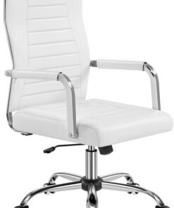 Yaheetech Silla Ergonómica Escritorio con Respaldo Alto Carga 136 kg Blanco | Silla Ejecutiva Oficina Regulable en Altura e Inclinable, Piel Sintética, Asiento Giratorio, Asiento Acolchado, Hogar Oficina