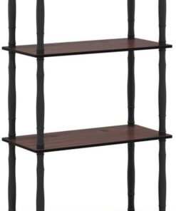 Furinno Estantes sin herramientas Cereza oscura/negro Tubos clásicos