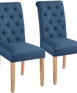 Yaheetech Juego de 2 Sillas de Comedor Silla Acolchada de Tela Azul | Ergonómico, Diseño Moderno, con Respaldo Alto, Montaje Rápido, Tejido transpirable, Silla Tela para Comedor Cocina