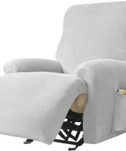 Highdi Funda de Sillón Relax Elástica para Sillón Reclinable, Funda Reclinable Terciopelo 4 Piezas con Bolsillos Laterales, Antideslizante Extraíbles y Lavables Fundas Protector (Gris Claro)
