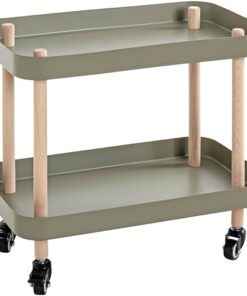HAKU Mesa Auxiliar con Ruedas de Madera Maciza Natural, Metal, Verde Junco; Mesa de sofá con Ruedas, Mesa de Centro - Dimensiones: An 50 x Al 47 x Pr 30 cm Estilo: Moderno