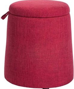 Taburete para pies Asiento de Banco de Almacenamiento otomano de Lino Redondo, Caja organizadora de Juguetes Reposapiés para Cambio de Zapatos para la Oficina en casa (Color: Beige