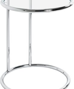 HAKU Mesa Auxiliar Redonda con Tablero de Cristal, Metal Cromado, Mesa de salón con Cristal de Seguridad - Dimensiones: 55 x 45 cm (Ø) Estilo: Moderno