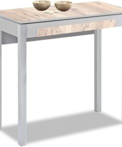 ASTIMESA - Mesa de Cocina Extensible - Minimalista - Estructura metálica - Superficie en Cristal Color: Amundsen. Medidas: 80 cm x 40 cm. Medida Extensible: 80 cm x 60 cm
