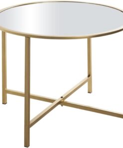 HAKU mesita Auxiliar Redonda Oro Metal Espejo 5 mm Mesa de sofá Redonda Mesa de Centro - Dim.: Al 45 x Ø 60 cm Estilo: Art Déco