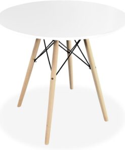 Homey - Mesa Redonda de Comedor o Cocina Acabada en Blanco Modelo Malmö, Práctica y Funcional. Medidas: 80 cm (Largo) x 80 cm (Ancho) x 75 cm (Alto)