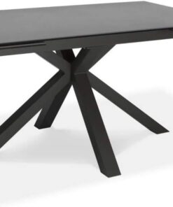 Mesa extensible de 160 a 240 cm, moderna, de comedor, con dos extensiones, parte superior de cerámica sobre cristal templado y patas de metal (gris grafito)