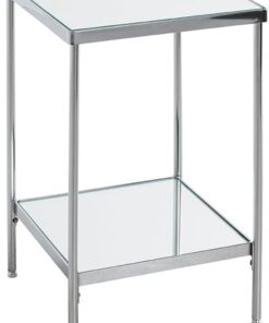 HAKU mesita Auxiliar Cromo Metal Patas Regulables Espejo 5 mm Mesa de sofá Mesa de Centro Cuadrada - Dim.: An 28 x Al 46 x P 28 cm Estilo: Art Déco