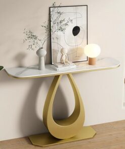 Genérico Mesas Consola con Almacenamiento, Escritorio para Pasillo, Mesa Auxiliar Estrecha, Mesa de Entrada Moderna con Tablero de mármol y Base de Metal, Elegante sofá Consola para vestíbulo, Sala d