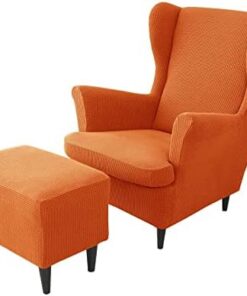Solo Funda para sofá Juego de Fundas elásticas para sillón orejero - Funda de 2 Piezas para sillón orejero y reposapiés otomano. Protector Elegante para la decoración de la Sala de Estar.