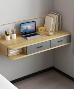 Genérico Tocador con Espejo abatible y Taburete con Ruedas, Luces LED integradas, tocador Flotante de Pared con cajones, Escritorio de Maquillaje, Armario de Almacenamiento Abierto para