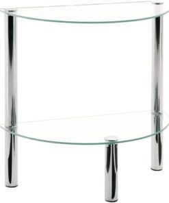 HAKU Mesa Auxiliar semicircular de Metal Cromado, Mesa de salón con Tablero de Cristal de Seguridad - Dimensiones: An 45 cm x Al 47 cm x Pr 22 cm, Estilo: Moderno