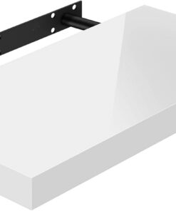 WOLTU Estante de Pared Tablero Flotante Libre de CD DVD Libro Tablero de Madera 50x22,9x3,8cm, Blanco, RG9477ws | Tablero de pared con soporte de metal para cocina, baño, salón, dormitorio, tablero de fibra de densidad media