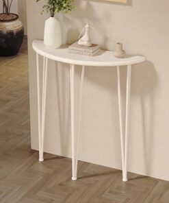 Genérico Mesas Consola con Almacenamiento, Escritorio para Pasillo, Mesa Auxiliar Estrecha, Mesa Consola de Madera Delgada en Forma de Media Luna con Patas de Metal - Mesa Elegante para el recibidor