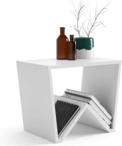 MOBILI FIVER, Mesa de Centro Emma, Color Blanco Mate, mesita salón, mesita Auxiliar Baja, Made In Italy