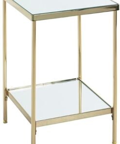 HAKU mesita Auxiliar latón Metal Patas Regulables Espejo 5 mm Mesa de sofá Cuadrada Mesa de Centro - Dim.: An 28 x Al 46 x P 28 cm Estilo: Art Déco