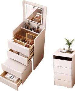 Genérico Tocador con Espejo abatible y Taburete con Ruedas, Luces LED integradas, Escritorio de Maquillaje Compacto con Espejo y luz, Juego de tocador 3 en 1 con diseño de Esquina Integrado, Blanco D