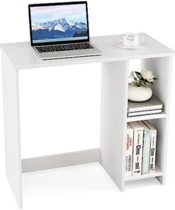 FANTASK Escritorio pequeño para Ordenador con 2 Compartimentos, Mesa de Ordenador, Mesa de Oficina para Espacios pequeños, Color Blanco, 80 x 40 x 74 cm