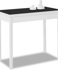 ASTIMESA Mesa de Cocina Extensible de Libro sin cajón - 80x40 cm (80x80 cm) - Estructura y Tapa Interior Color Blanca - Tapa Superior Cristal Color Negra