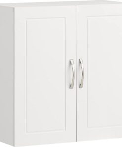 SoBuy Mueble de Baño para Colgar con 2 Puertas 60 x 30 x 60 cm Blanco | Armario de Pared con Estantes Ajustables, Armario Suspendido Impermeable para Baño, Cocina o Lavadero, FRG231-W