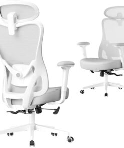 SONGMICS Silla de Oficina Ergonómica, Silla de Escritorio, con Reposacabezas y Soporte Lumbar Ajustables, Carga de 150 kg, Altura Ajustable, Gris Paloma OBN066GD01