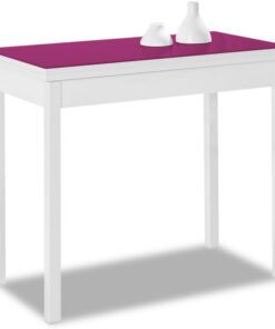 ASTIMESA Mesa de Cocina Extensible de Libro sin cajón - 80x40 cm (80x80 cm) - Estructura y Tapa Interior Color Blanca - Tapa Superior Cristal Color berengena