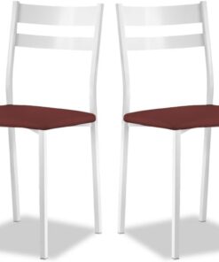 ASTIMESA - Silla de Comedor o Cocina de Metal Blanca - Asiento Polipiel en Color Burdeos - 2 Unidades - 38 cm (Ancho) x 45 cm (Alto Asiento) x 85 cm (Alto Total) x 40 cm (Fondo)