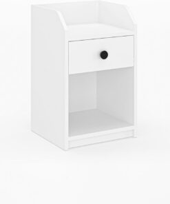 Elegante mesita de Noche Blanca, 40 x 36 x 63 cm, Tablero de partículas 100% melamina, 18 mm de Grosor, Elegante y Funcional