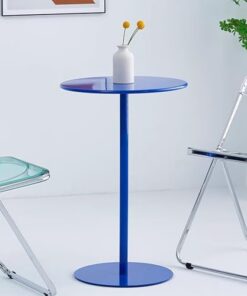 Mesa de Bar Redonda de Mediados de Siglo, Ideal para Desayuno, bistró, Pub, Bar, Escritorio Alto, mesas Altas de cóctel de Metal para el hogar, Sala de Estar, Azul (40 x 40 x 50 cm)