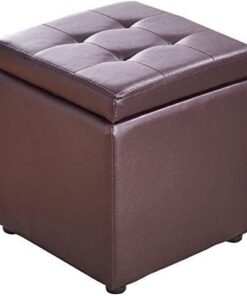 Taburete de pie Cubo de Cuero de imitación Otomana Almacenamiento Banco Puf Asiento, Caja de Juguetes con bisagra Organizador Superior Caja Puf Cofre (Color: Negro, Tamaño: 30x30x3