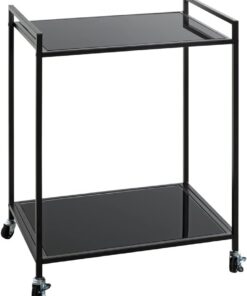 HAKU Mesa Auxiliar con Ruedas, Metal Negro, Cristal de Seguridad de 5 mm - Dimensiones: An 50 x Al 69 x Pr 36 cm Estilo: Moderno